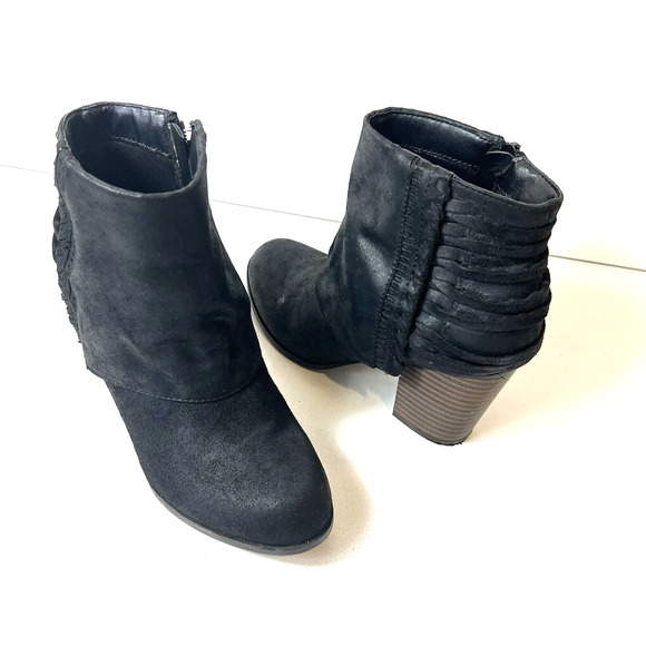 Fergalicious Womens Sz 6M Bootie Ankle Zip Boots Black Faux Leather Heel Comfort - Picture 4 of 12